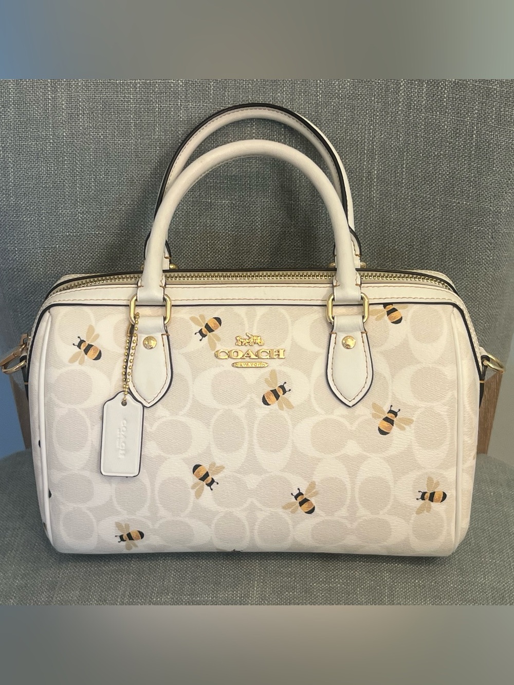 Coach Rowan Satchel Bag in Signature Canvas With Bee Print - Picture 3 of 16